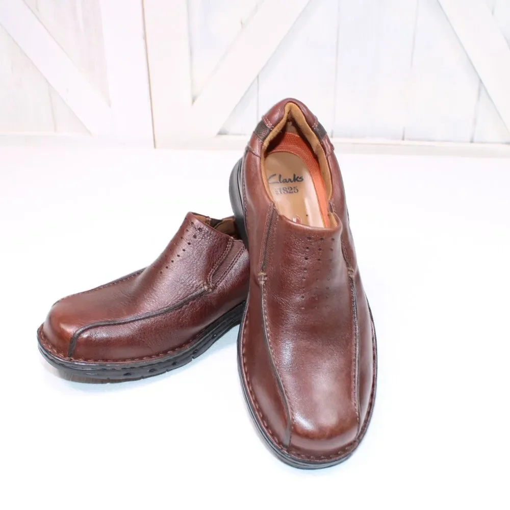 Clarks Unstructured Men's 9.5W Brown Leather Slip On Loafers